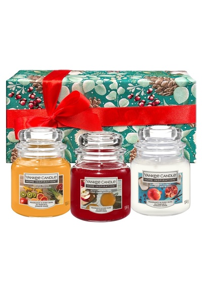 Yankee Candle Gift Set of 3 Scented Candles Small Jar: Exotic Fruits, Apple Cinnamon, Pomegranate Coconut