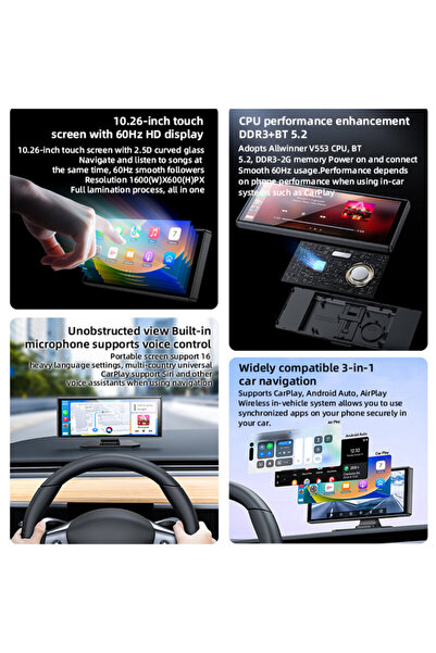 Yesido 10.26" Car Display with CarPlay, HD, Wi‑Fi — KM19