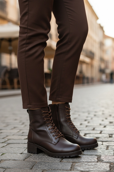 AYAKMOD حذاء نسائي من الجلد الطبيعي باللون البني مع بطانة من الصوف الفاخر 268...