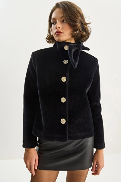 Safgiyim44 Gold Button Detailed Coat Black