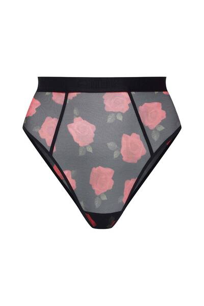 ESOTIQ Chiloți damă din plasă cu talie înaltă, cu imprimeu de trandafiri și talie largă x Robert Kupisz | Romantica