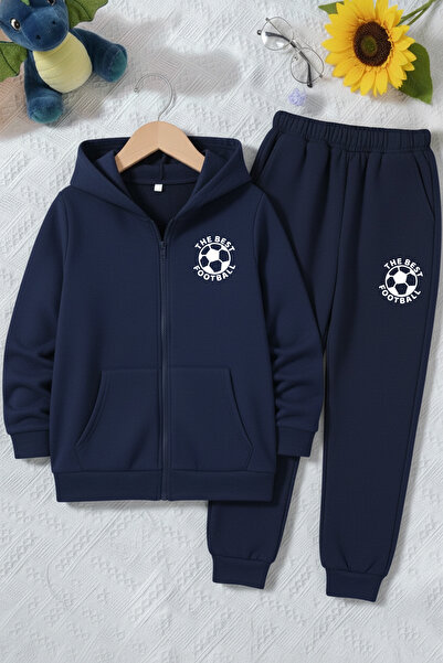 FYK KİDS 3-слоен дебел зимен футболен принт с качулка и цип за момчета