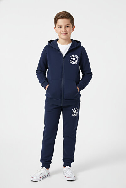 FYK KİDS 3-слоен дебел зимен футболен принт с качулка и цип за момчета