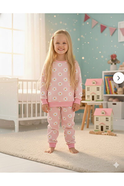 Arya Nisa Kids طقم بيجامة مطبوعة على شكل زهرة الأقحوان للأطفال البنات مبطن با...