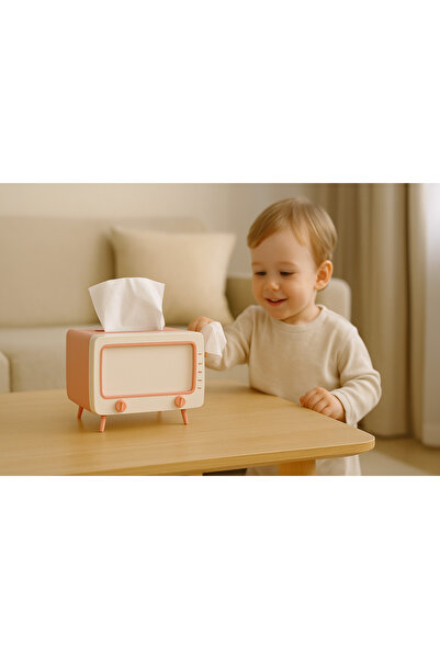 MGALODON Retro Tasarımlı Telefon Tutucu ve Peçetelik TV Görünümlü Modern Peçe...