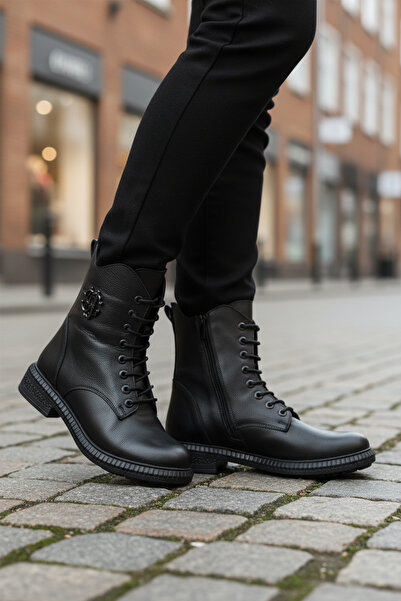 AYAKMOD Μαύρες γυναικείες μπότες από γνήσιο δέρμα με αντιολισθητική σόλα Premium 20912-1 Z