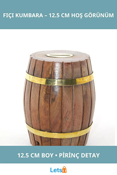 Letsii Brass Wooden Barrel Piggy Bank 12.5 cm Decorative Design