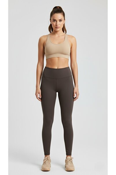 The High Waist Shaping / Sculpting Steel Mesh Sports Leggings - Push-Up Effect-Black/Coffee