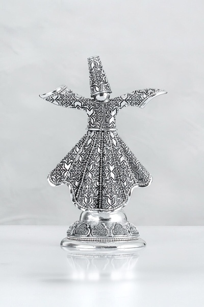 Güncel Vitrin Zirkon Taşlı Gümüş Semazen Dekoratif Biblo 18*26 cm