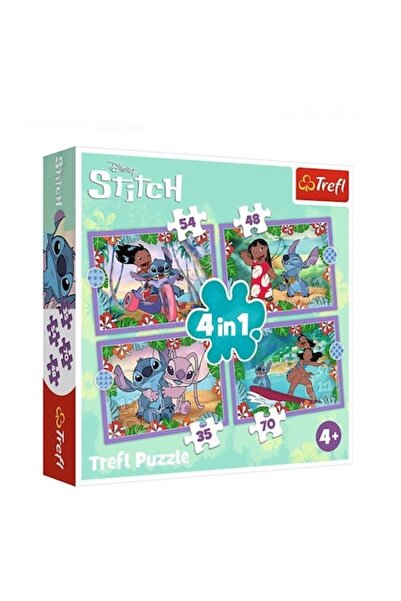 Trefl Puzzle Lilo & Stitch 4 in 1, 35-48-54-70 Piese, – Joc Educativ pentru Copii 4+ Ani