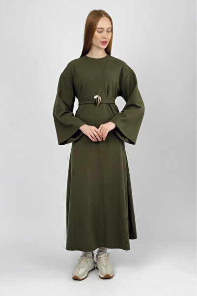 Betimoda Women's Corded Fabric Half Fisherman Belted Skirt Suit Khaki