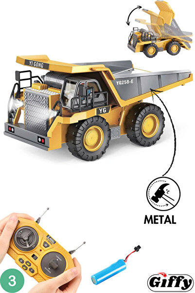 giffy Oyuncak Uzaktan Kumandalı İnşaat Makineleri 4'lü Set Kule Vinç,Ekskavatör,Kamyon ve Bulldozer Şarjlı