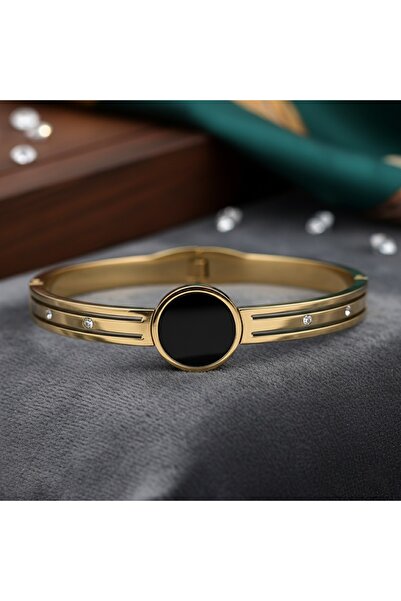 KEVSA Jewelry Brățară tip manșetă din oțel inoxidabil cu zirconiu – Boundless Black – BF956