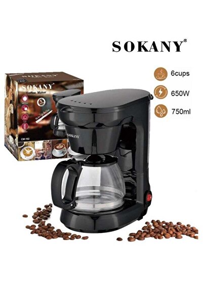 SOKANY 6 Cup Electric Coffee Maker CM-102, 650W, 750ml, Black