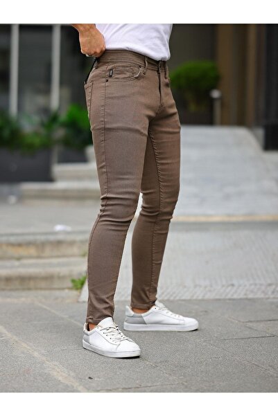 comstar Erkek Jeans Slim Fit Esnek Denim Kahve Kot Pantolon