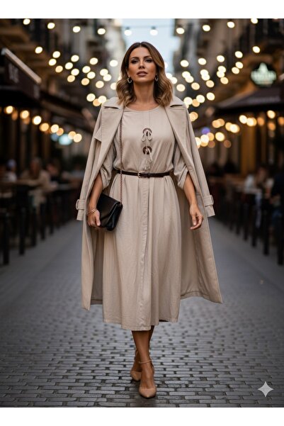 Store Kadın İtalyan Düğme Detaylı Salaş Kadife Elbise