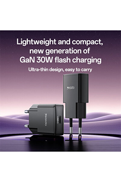 Yesido GaN Type-C Fast Charge Charger, PD 30W, YC74