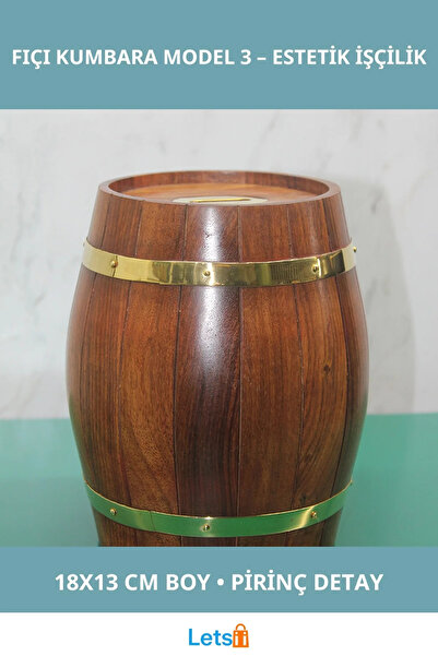 Letsii Brass Detailed Aesthetic Barrel Piggy Bank 18X13 cm