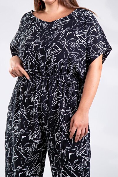 Roxxlen Γυναικεία φόρμα με ελαστική μέση με σχέδιο σε μαύρο χρώμα