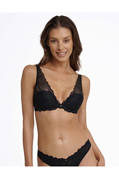 ESOTIQ Sutien push-up fără armatură, design triunghiular, dantelă florală, cu...