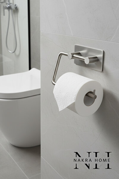 NAKRA HOME Paslanmaz Çelik Yapışkanlı Tuvalet Kağıdı Askılığı | Delmeden Montaj | WC Kağıtlığı | Neme Dayanıklı