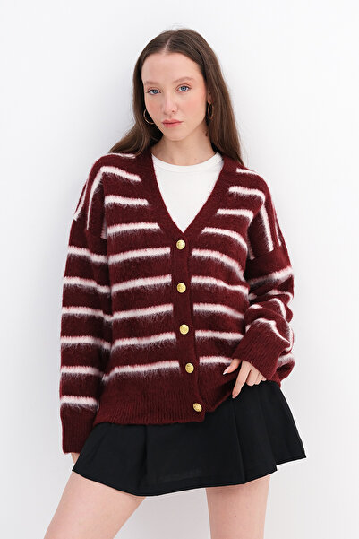 Addax Striped Bearded Knitwear Cardigan H2296