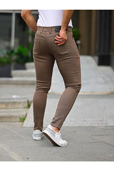 comstar Erkek Jeans Slim Fit Esnek Denim Kahve Kot Pantolon
