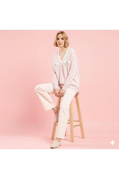 Lal Triko V-Neck Buttoned Mercerized Blouse 11011