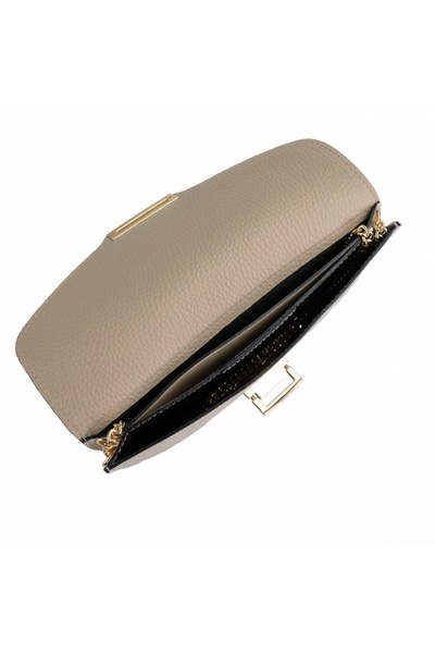 Posete Fagaras Mara Leather Purse - Gold, 3 Compartments, 1 Pocket, Non-Adjustable Chain Strap 110 cm