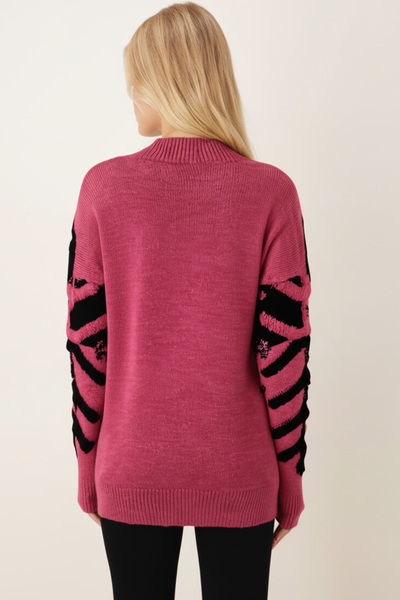 armonika Kadın Fuşya Pullu Düğmeli Triko Hırka ARM-26K136025