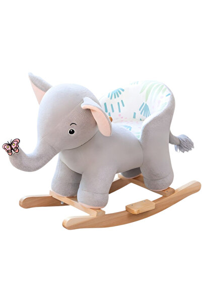 Krista Gray Elephant with plush trunk, rocking chair and wheels