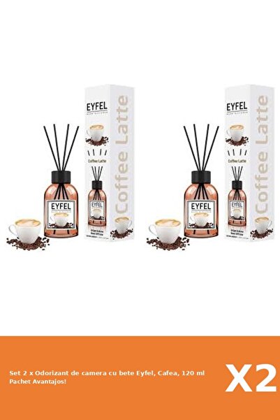 Eyfel Set 2 x Odorizant de camera cu bete Eyfel, Cafea, 120 ml