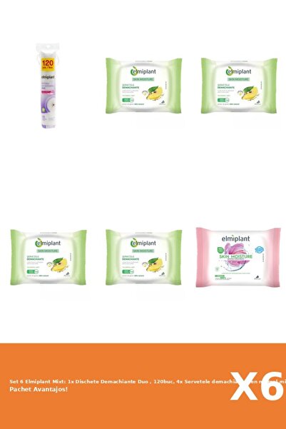 ELMIPLANT Set 6 Mixt: 1x Dischete Demachiante Duo , 120buc, 4x Servetele dema...