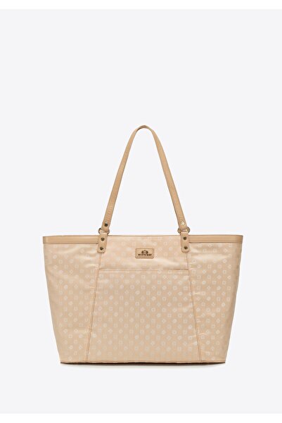 Wittchen Woman's Monogram Jacquard Shopper Bag Cream Polyester