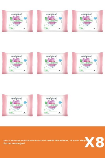 ELMIPLANT Set 8 x Servetele demachiante ten uscat si sensibil Skin Moisture, ...