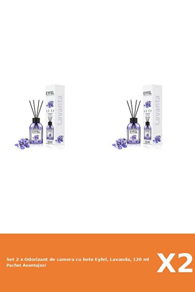 Eyfel Set 2 x Odorizant de camera cu bete Eyfel, Lavanda, 120 ml