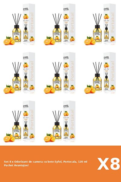 Eyfel Set of 8 x Eyfel stick air freshener, Orange, 120 ml
