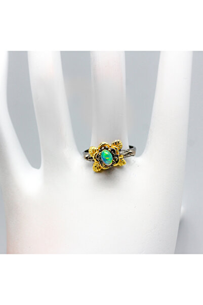 FashionBijoux Inel din argint 925 auriu cu opal negru, 7