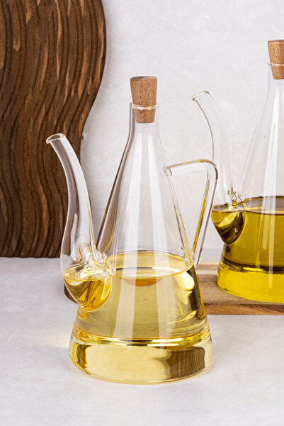 DNS HOME 2-Piece Modern Borosilicate Glass Oil Pot Set with Stand 500 ml Olive Oil & Vinegar Bottle Oil Pot Set