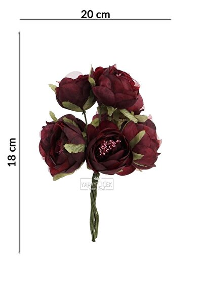 Yapay Çiçek Deposu Yapay çiçek 7li Tohumlu Tül ipek şakayık Gül Demeti Bordo 18 cm