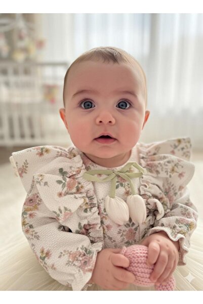 BİLGEN Style Girl's Dress Tulip Clothing Detail Brode Embroidered Cotton Daily Dress