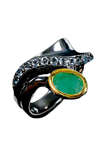 FashionBijoux Inel bijuterie din argint 925 cu smarald si topaz, 7.5