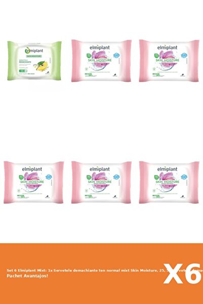 ELMIPLANT Set 6 Mixt: 1x Servetele demachiante ten normal mixt Skin Moisture,...