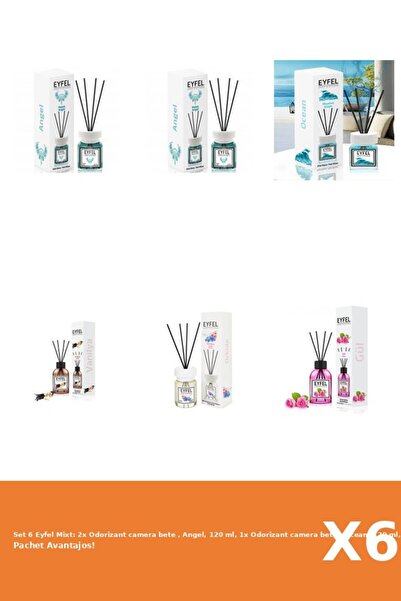 Eyfel Set 6 Mixt: 2x Odorizant camera bete , Angel, 120 ml, 1x Odorizant camera bete , Ocean, 120 ml
