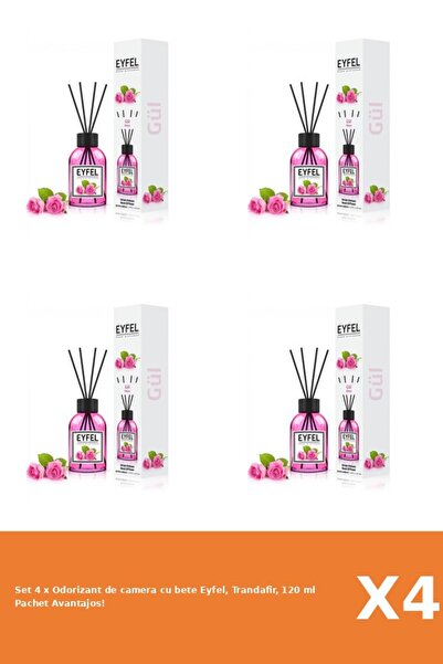 Eyfel Set of 4 x Eyfel stick air freshener, Rose, 120 ml