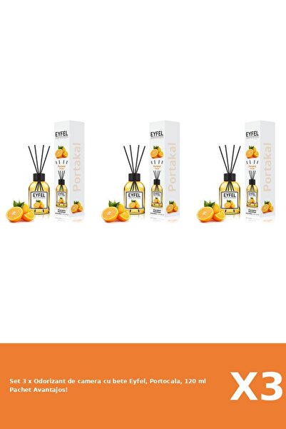 Eyfel Set 3 x Odorizant de camera cu bete Eyfel, Portocala, 120 ml