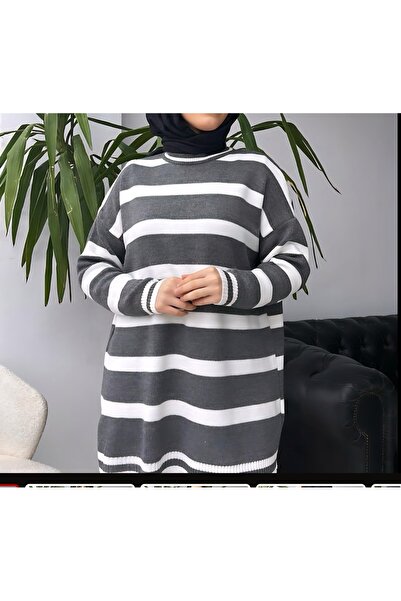 Vaniza Standard Size Striped Long Sleeve Knitwear Tunic