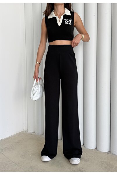 shaban بنطلون نسائي أسود اللون من قماش المودال فضفاض الساقين ذو ملمس ناعم وخص...