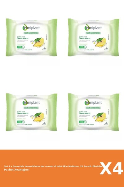 ELMIPLANT Set 4 x Servetele demachiante ten normal si mixt Skin Moisture, 25 ...