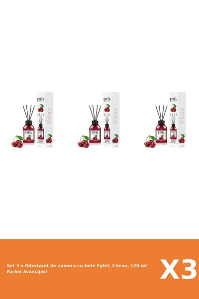 Eyfel Set 3 x Odorizant de camera cu bete Eyfel, Cirese, 120 ml